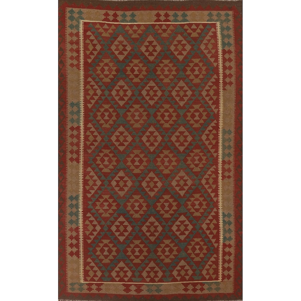 Hand Woven Oriental 100% Wool Carpet Southwestern Geometric Multi-Colored Kilim Area Rug - 10' 0'' X 6' 10''