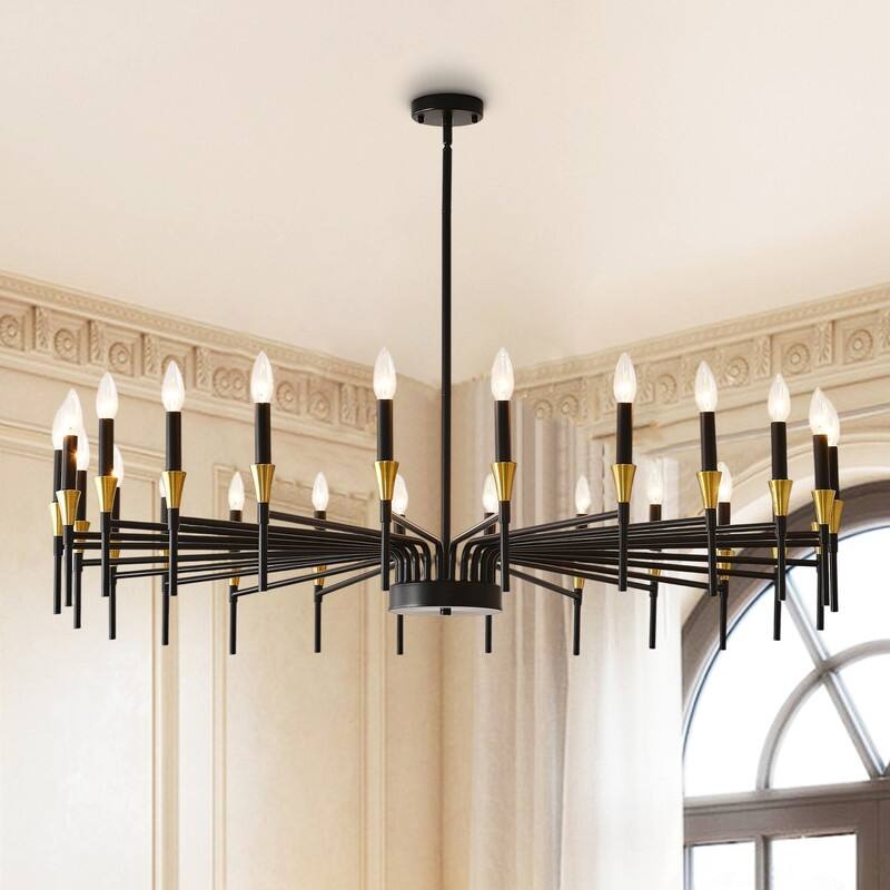 48-Inch Modern Black Farmhouse Chandelier，16-Light Industrial Round Hanging Light Fixture - 48.66in-24Light
