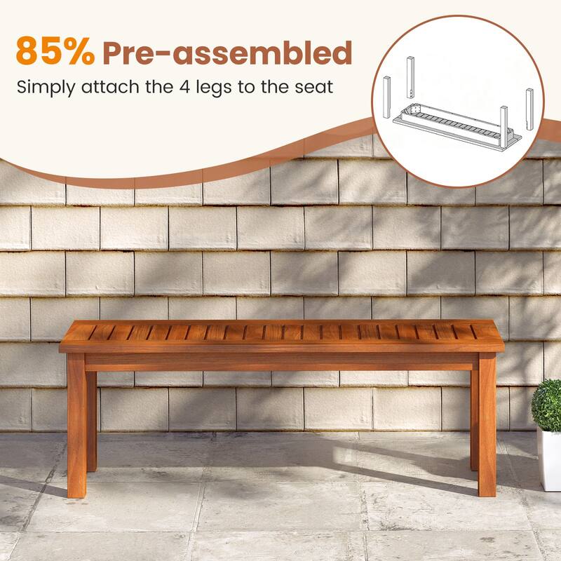 Costway 1/2 PCS 2-Person Outdoor Wood Bench with Slatted Seat, Front - See Details