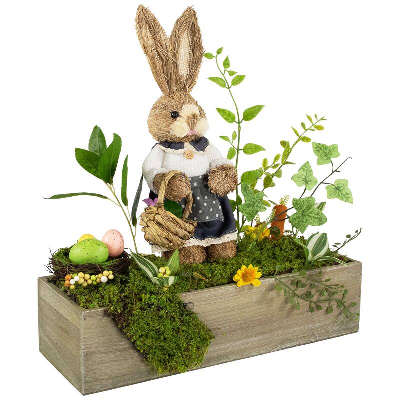 Boxed Garden Arrangement With Bunny Tabletop Easter Decoration 17.25"