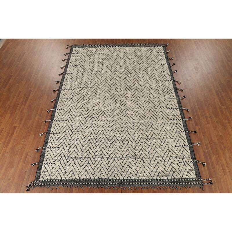 All-Over Chevron Moroccan Oriental Area Rug Hand-Knotted Wool Carpet - 8'10"x 12'10"