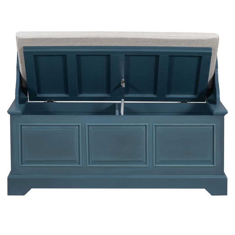 Shoe Storage Bench Wooden Entryway Bench with Linen Cushion