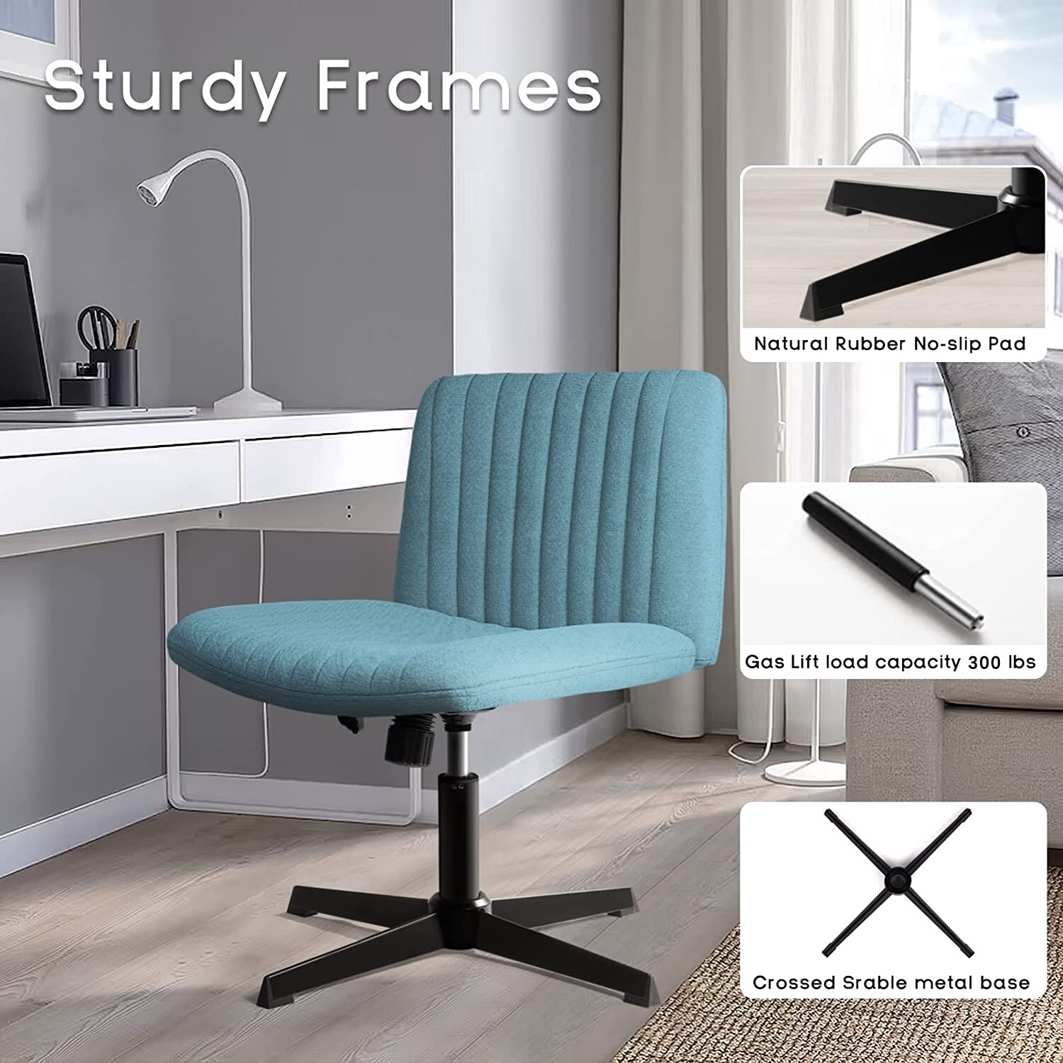 BOSSIN Armless Office Desk Chair No Wheels Fabric Padded Modern