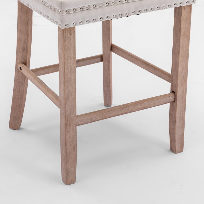 Roomfitters Velvet Bar Stools Set of 2, Tufted Upholstered Counter Chairs with Nailhead Trim and Wooden Legs