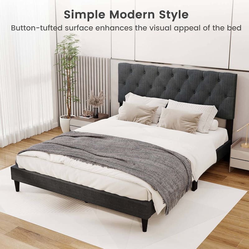Costway Twin/Full/Queen Size Bed Frame with Button-Tufted Headboard &