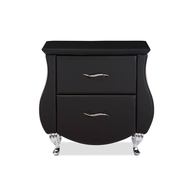 Modern Nightstand with 2 Drawers, Black Bedside Table, Steel Legs, Contemporary Accent Furniture
