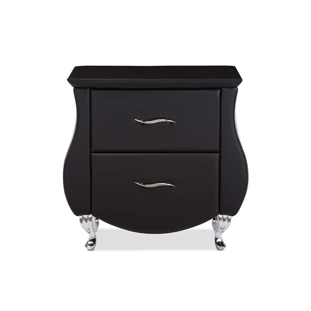 Modern Nightstand with 2 Drawers, Black Bedside Table, Steel Legs, Contemporary Accent Furniture