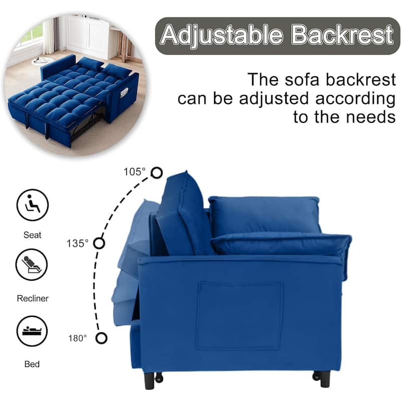3 in 1 Convertible Sleeper Sofa Bed, Futon Couches for Living Room with Side Pocket, Adjustable Backrest
