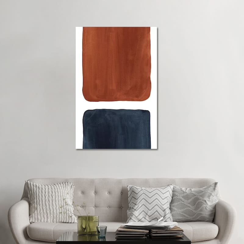 iCanvas "Navy Blue And Terracotta Geometric Watercolor" by Whales Way Canvas Print - 48x32x1.5