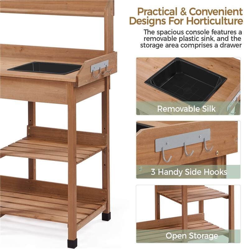 Yaheetech Garden Potting Bench Planting Bench with Sink Drawer Rack - N/A