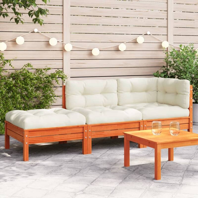 vidaXL Garden Sofa Wax Brown, Cream Solid Pine Wood Large 2-Seater - 74.4" x 24.8" x 24.6" (W x D x H)