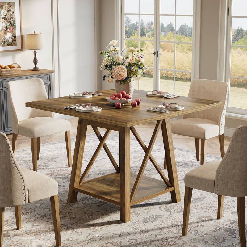 Farmhouse Square Dining Table with Shelf Storage