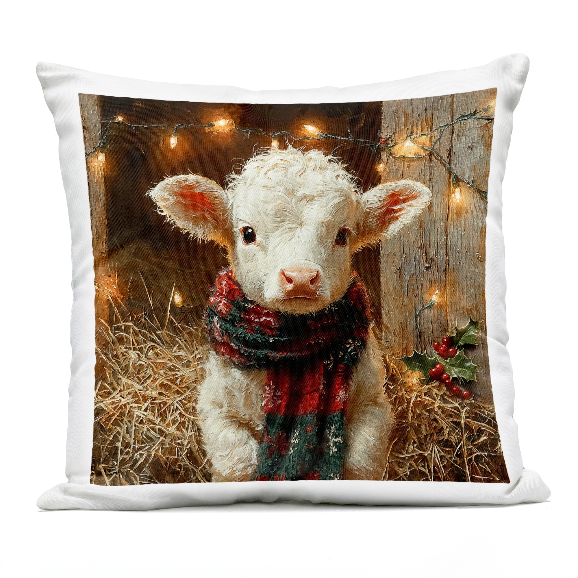Stupell White Calf with Holiday Lights Printed Outdoor Throw Pillow Design by Riley B