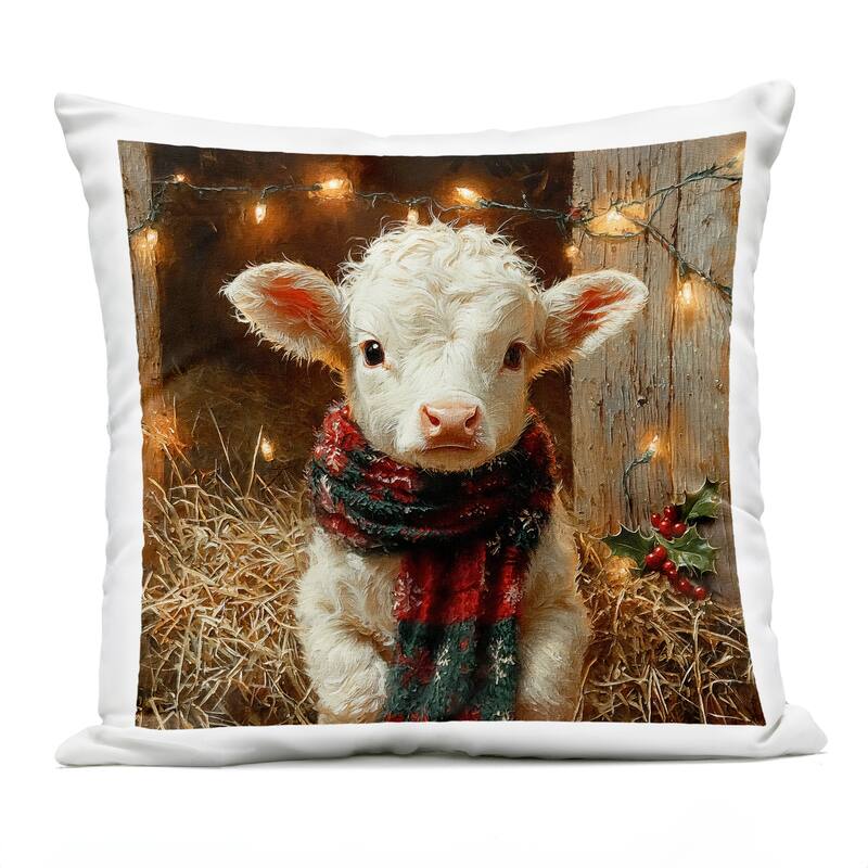 Stupell White Calf with Holiday Lights Printed Outdoor Throw Pillow Design by Riley B - Accent - Polyester - Brown - Single