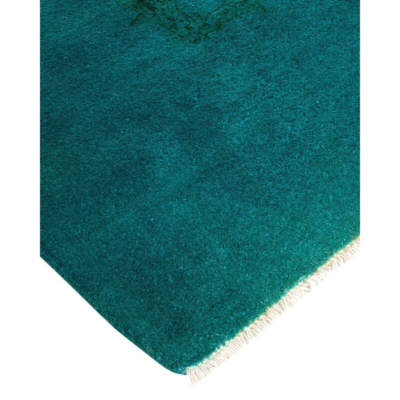 Overton Hand Knotted Wool Vintage Inspired Modern Contemporary Overdyed Blue Area Rug - 9' 0" x 12' 1"