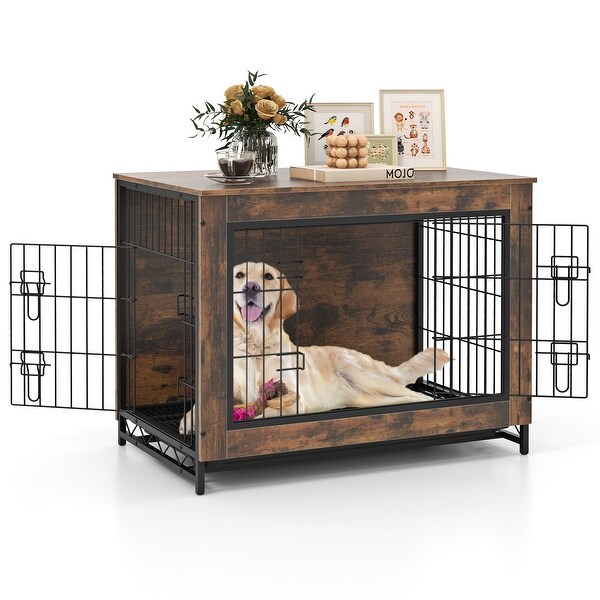 Dog Crate Furniture with Double Lockable Doors and Easy Clean Tray