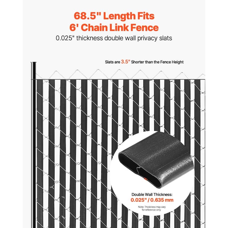 Black HDPE Double Wall Fence Privacy Slats, 68.5 inch for 10 ft. Chain Link Fence - 68.5” L x 1.09" W x 0.3" H