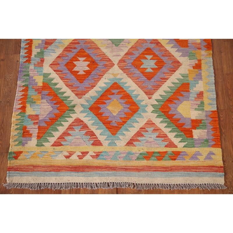 Multicolor Kilim Oriental Accent Rug Flatweave Wool Carpet - 3'4"x 5'3"