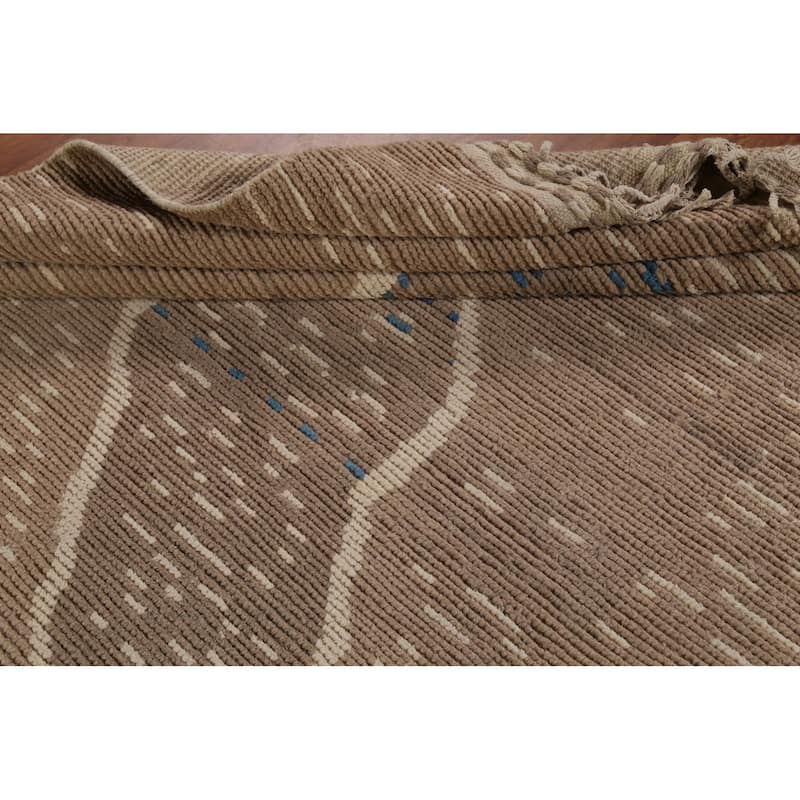 Earth Tone Moroccan Oriental Large Area Rug Handmade Brown Wool Carpet - 10'3"x 14'5"