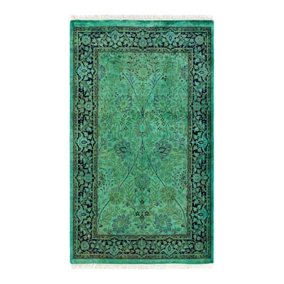 Fine Vibrance, One-of-a-Kind Hand-Knotted Area Rug - Green, 2' 8" x 4' 4" - 2' 8" x 4' 4"