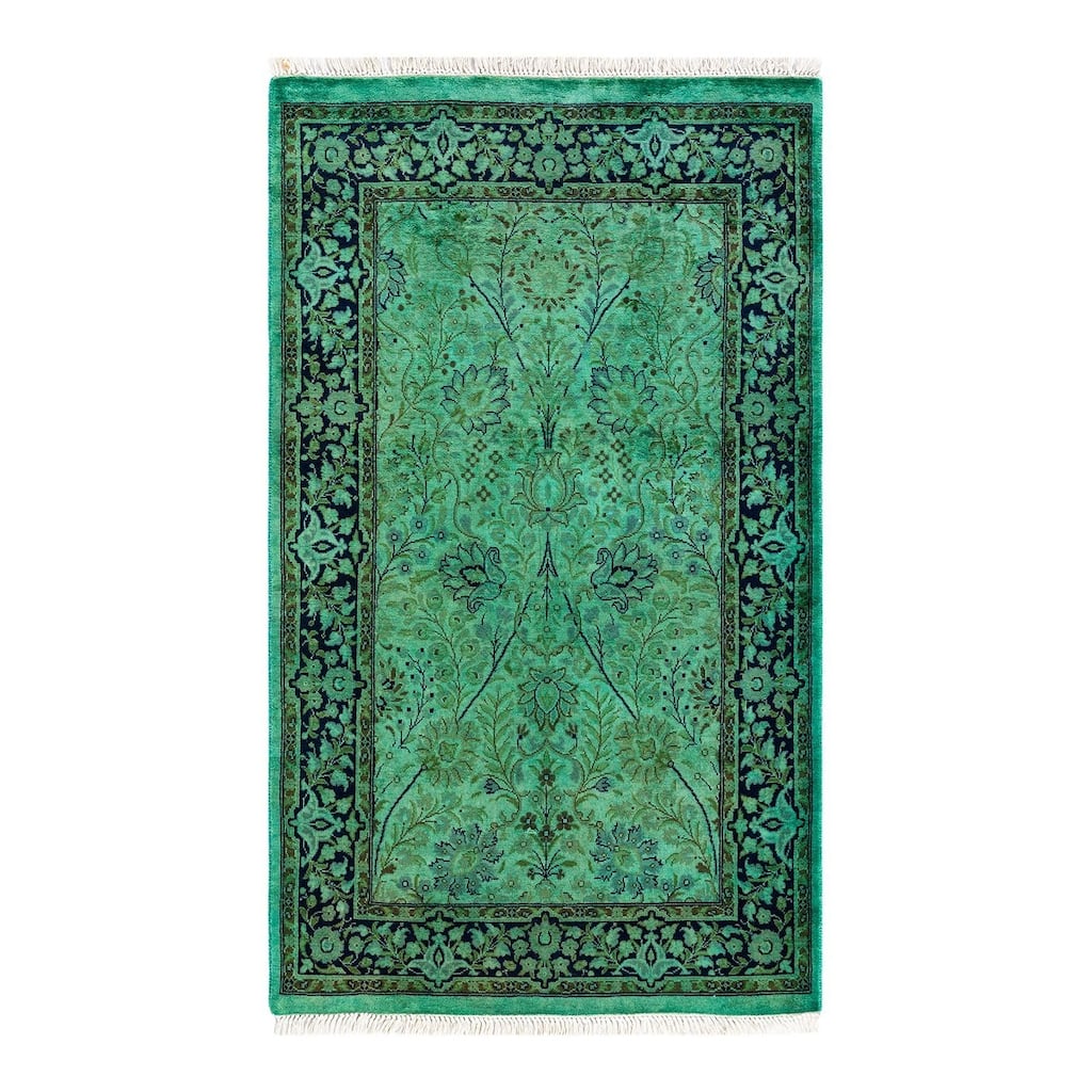 Fine Vibrance, One-of-a-Kind Hand-Knotted Area Rug - Green, 2' 8" x 4' 4" - 2' 8" x 4' 4"