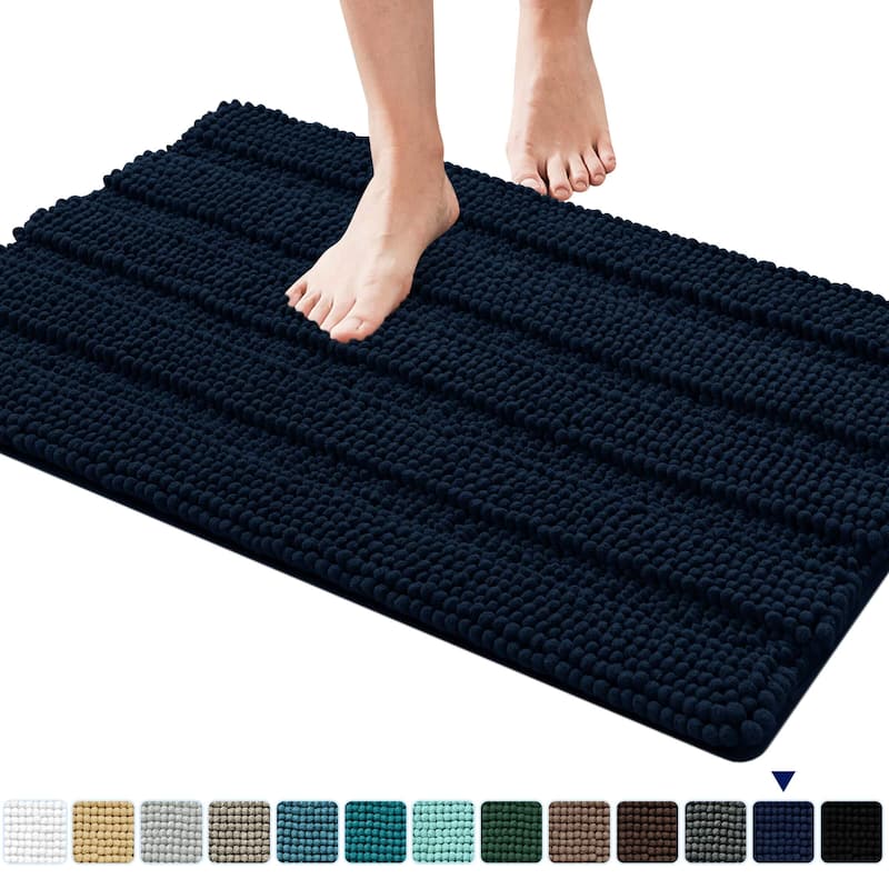 Subrtex Super Soft Absorbent Braided Bathroom Mats Chenille Bath Rugs - 20"x32" - Navy