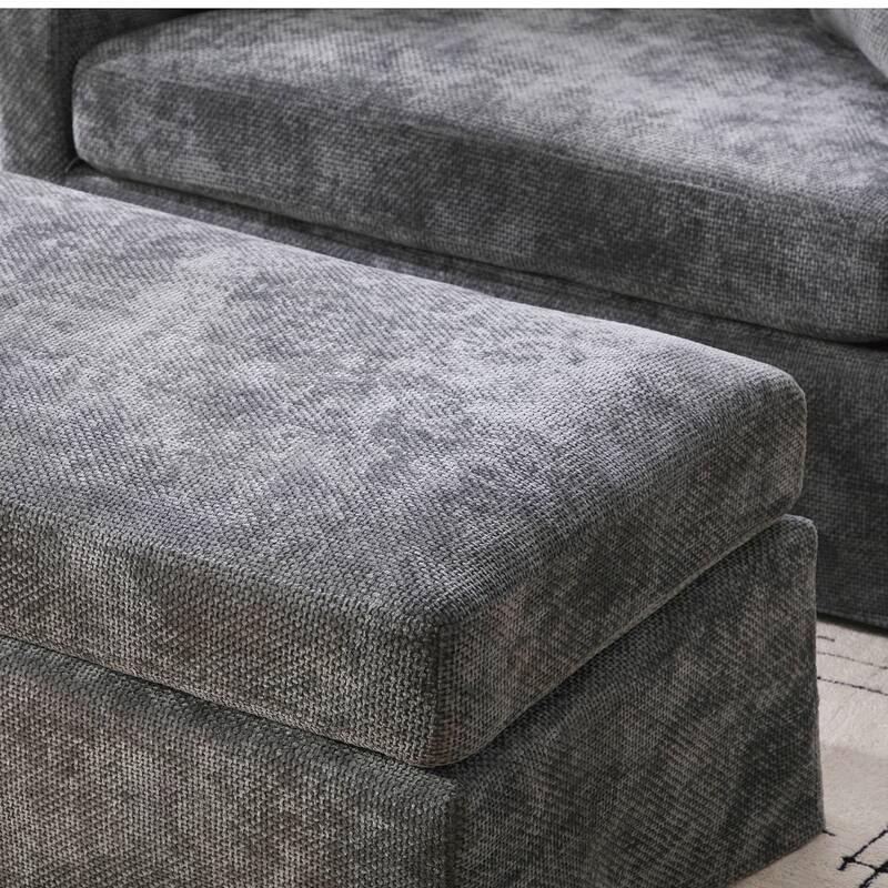 Modern Upholstered Farmhouse Performance Accent Chair with Ottoman