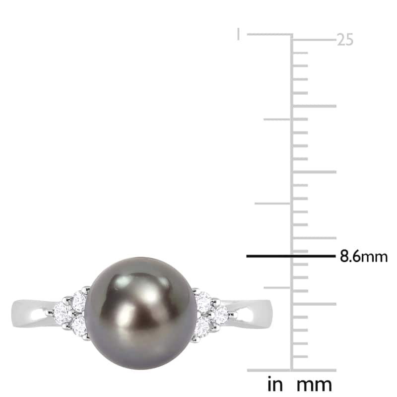 Miadora 8-8.5mm Black Tahitian Pearl and 1/8ct TDW Diamond Ring in Sterling Silver