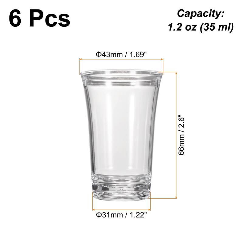 6pcs Shot Glasses 1.2oz Polystyrene for Cocktail - Transparent