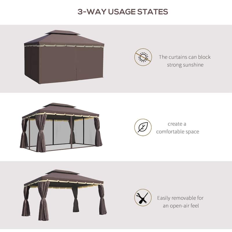 Outsunny 9.5' x 13 Patio Gazebo, Aluminum Frame for Outdoor, Coffee