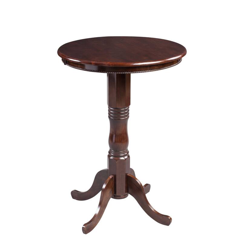 Round Wooden Pub Table with Turned Pedestal Base, Brown