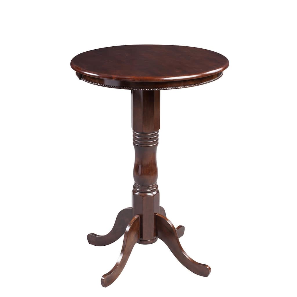Round Wooden Pub Table with Turned Pedestal Base, Brown