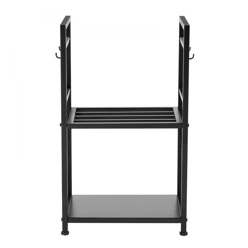 2 Tier Black Wrought Iron Firewood Storage Rack with Reinforced Corners and 4 Fireplace Tools - 17.72” x 12.40” x 16.34”