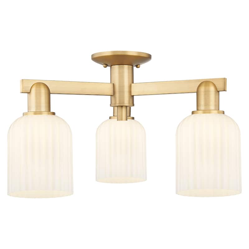 Innovations Lighting Downtown Urban - Bridal Veil - 3 Light 23" Semi-Flush Mount Light - Brushed Brass/Gloss White Shade