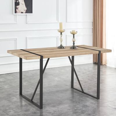 Rectangular Dining Table for 4-6 People with MDF Wood Grain Top and Metal Legs