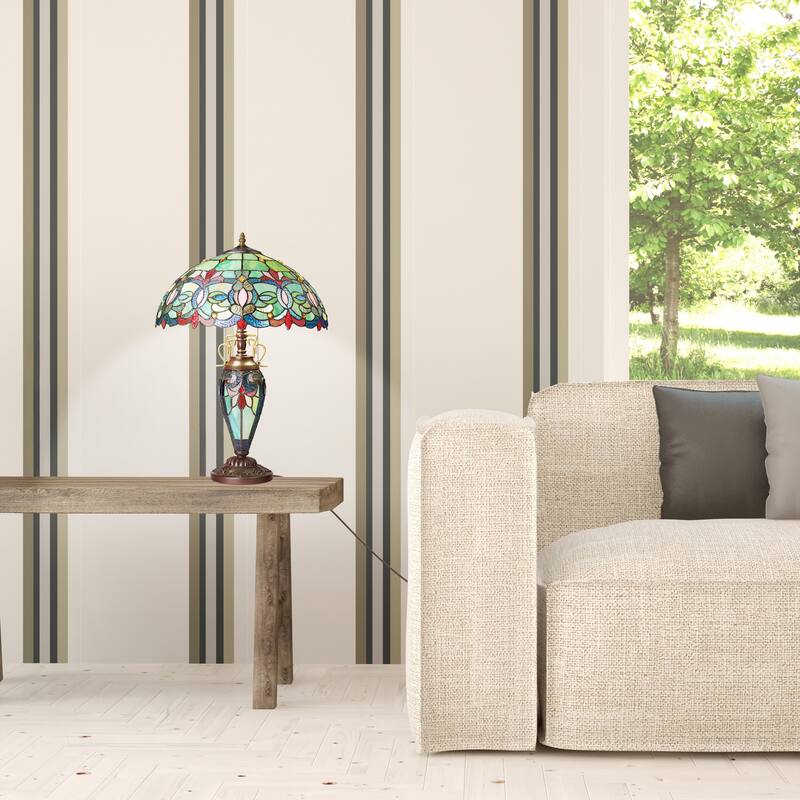 Winslow River of Goods Victorian Double Lit Stained Glass Dome Shade 24.5-Inch Table Lamp - 17.25" x 17.25" x 24.5"