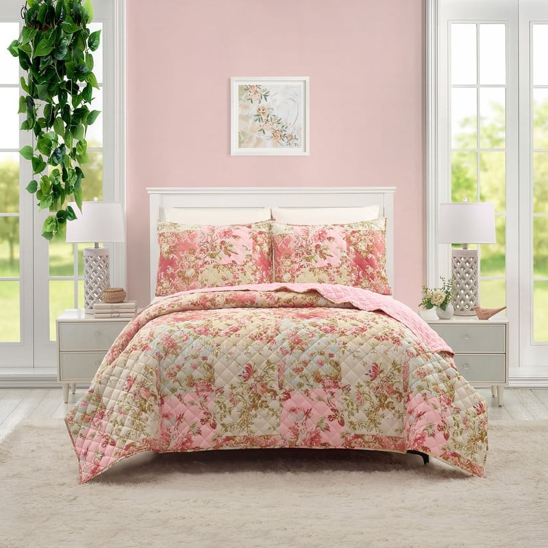 Modern Heirloom Meline Floral 3-Piece Microfiber Quilt Set