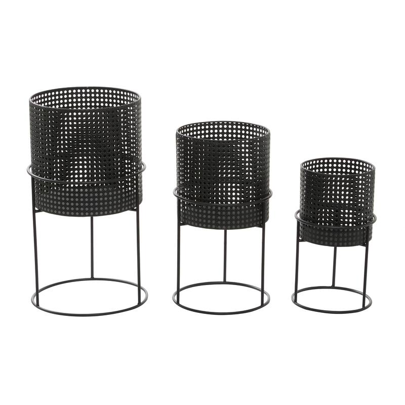 White Black or Gold Basket Style Glam Modern Planter Stands (Set of 3) - S/3 23", 19", 15"H