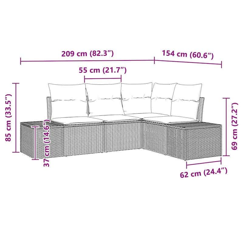 vidaXL 5 Piece Garden Sofa Set with Cushions - 82.3×60.6×27.2