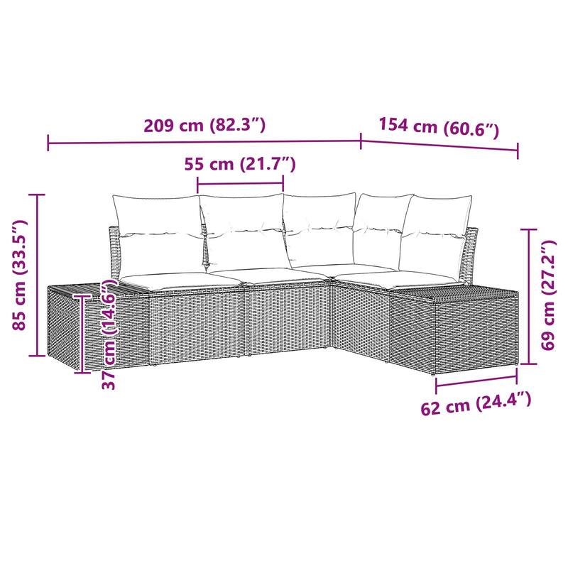 vidaXL 5 Piece Outdoor Sofa Set with Cushions Black Poly Rattan - 82 x 60 x 33 in