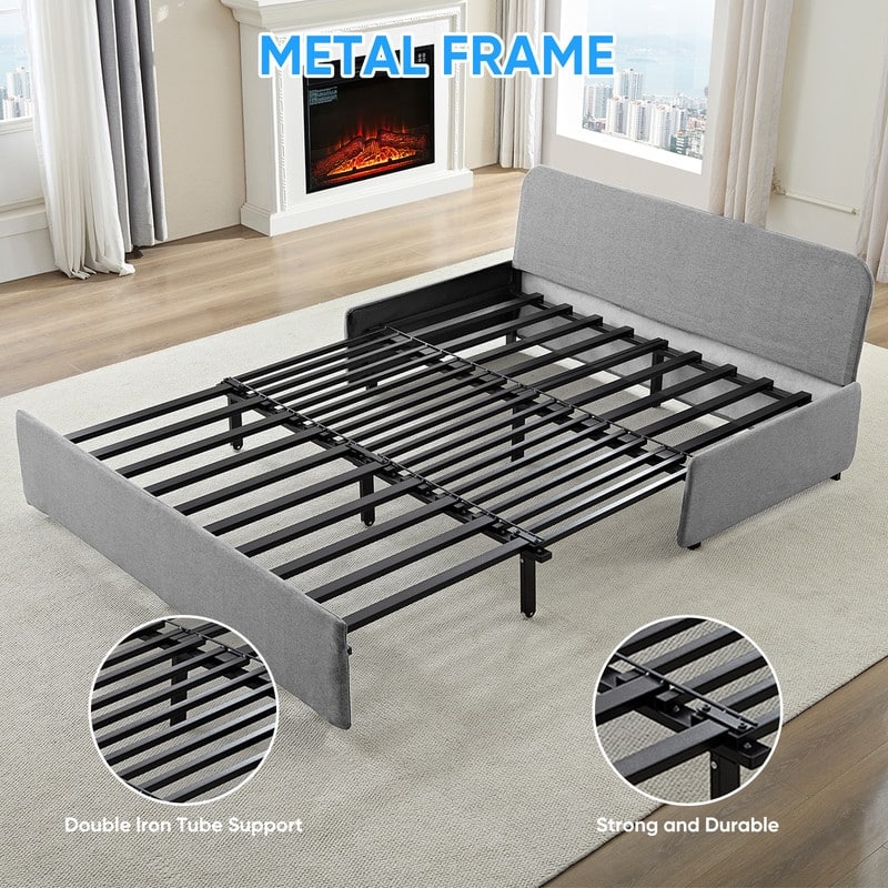 Mixoy Full/Queen Size Sofa Bed,2 in 1 Convertible Linen 1-Seater/Loveseat Sleeper Sofa Couch with Cushions