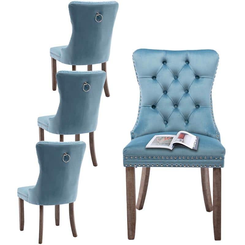 High-end Tufted Velvet Upholstered Nailhead Dining Chair Set of 6 - Set of 2 - Light Blue
