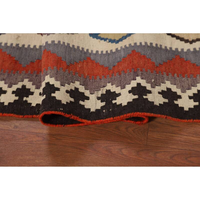 Kilim Qashqai Persian Vintage Rug Flatweave Tribal Red Wool Carpet - 4'5"x 8'1"