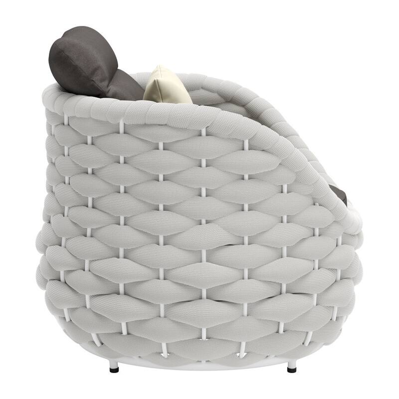 HomeRoots 34" Gray And White Olefin Barrel Chair And Toss Pillow - 34' X '33.9' X '34