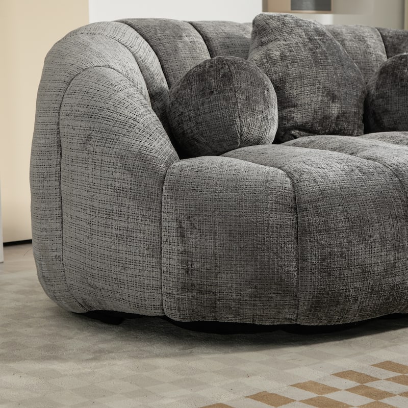 Chenille Upholstered Bean Bag Chair, Lazy Floor Sofa with Foam Filler, Fluffy Bean Bag Sofa with 3 Pillows & High Backrest