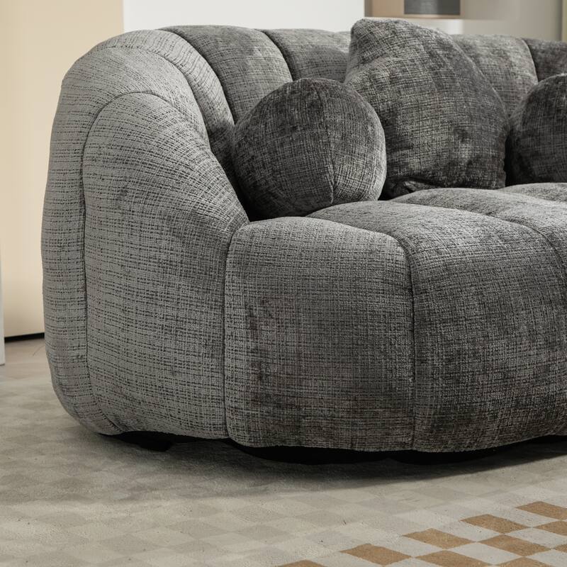 Gray Modern 63.78" Chenille Upholstered Lounge Chair with High Density Foam Filling and Pillows