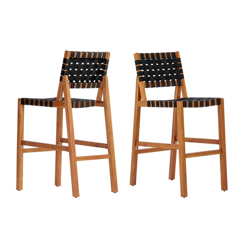 Christopher Knight Home - Solano Outdoor Acacia Wood Bar Height Dining Chairs with Woven Rope Seat & Back, Set of 2
