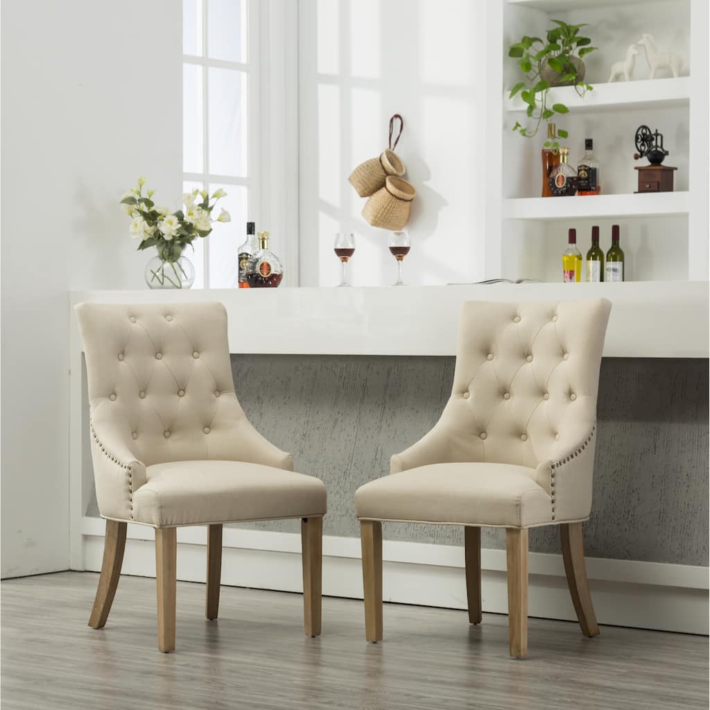 2 Piece Button Quilted Solid Wood Dining Chairs with Nailhead, Backrest, Upholstered for Dining Room Kitchen Bedroom Living Room