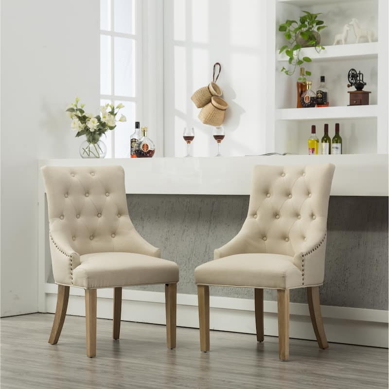 Luxurious Dressing Chair Side Chair with Nailhead Trim, Tan Vanity Chair Reception Chair with Wood Legs Set of 2