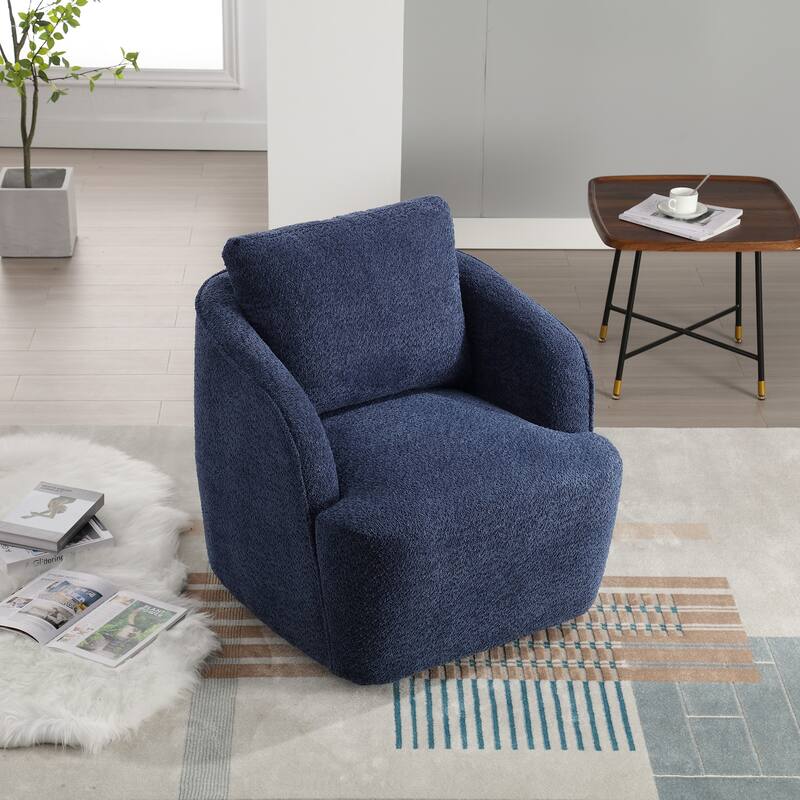 30.3" Boucle Upholstered Swivel Chair Barrel Accent Chair, 360° Swivel Club Chair, Comfy Round Lounge Armchair